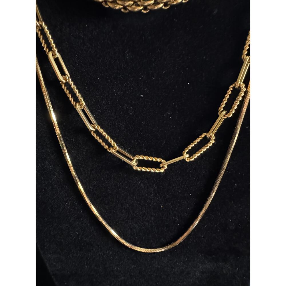 Gold Tone Triple Strand Necklace 24” Layered Chain Statement Fashion N214 - Picture 3 of 4